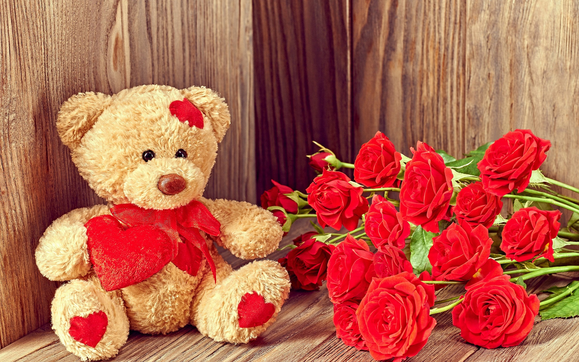 I-love-you-red-rose-flowers-and-teddy-Full HD 1920x1080 Wallpapers