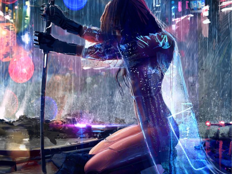 Women-Warrior-Artwork-Sword-Rain-cyberpunk wallpapers