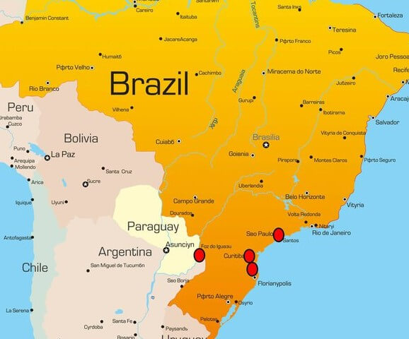 Major cities of Brazil map